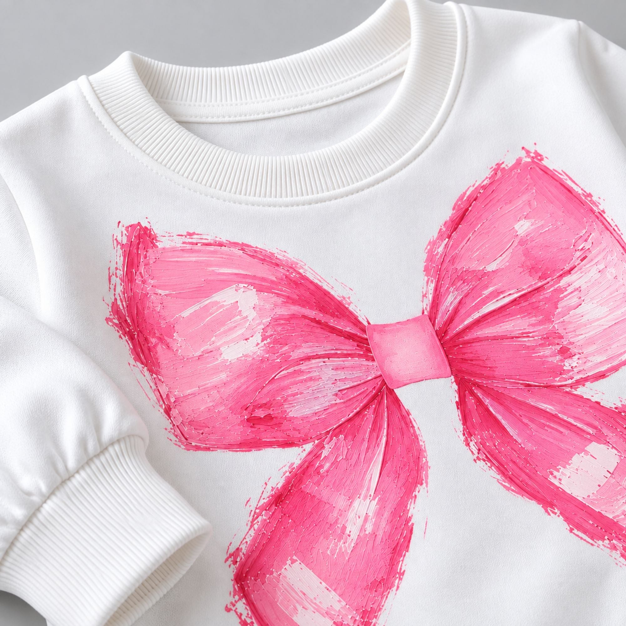 Googo Gaaga Girls White Pink Bow Print Sweatshirt with Blue Denim Jeans Set
