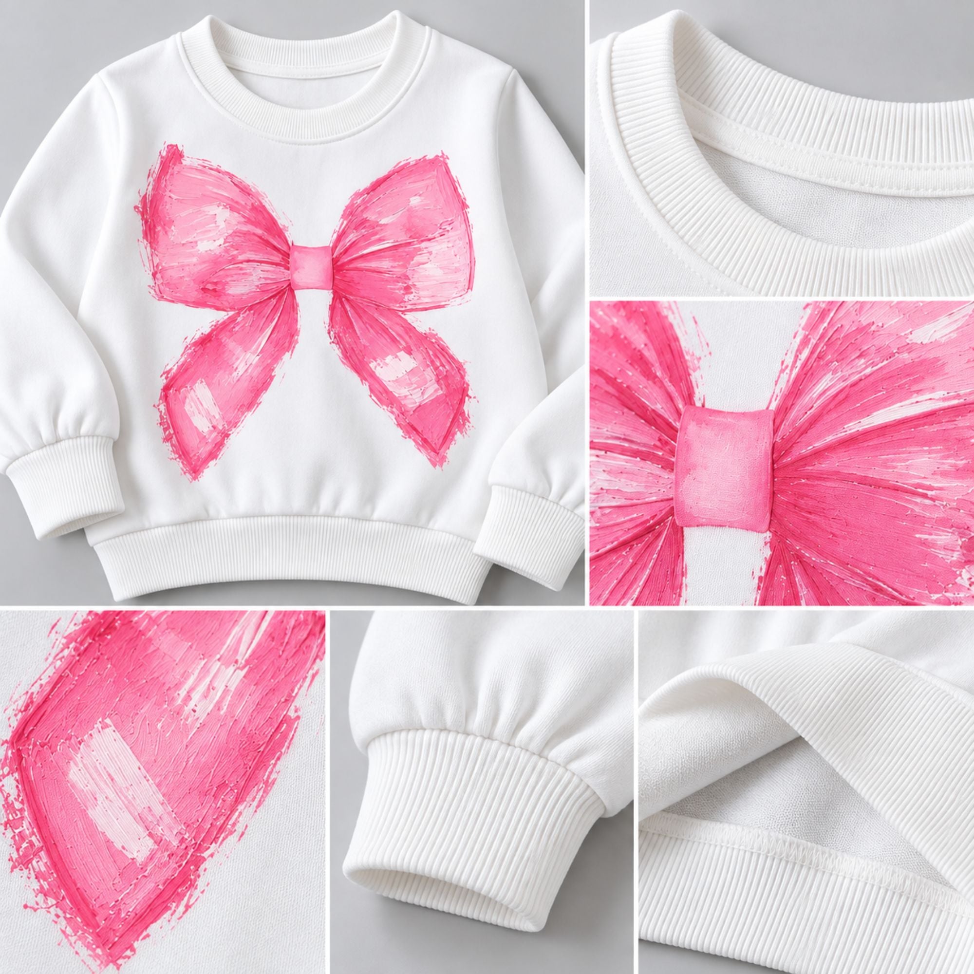 Googo Gaaga Girls White Pink Bow Print Sweatshirt with Blue Denim Jeans Set