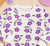 Googo Gaaga Girls Floral Printed Sweatshirt & Jogger Co-Ord Set – White & Purple