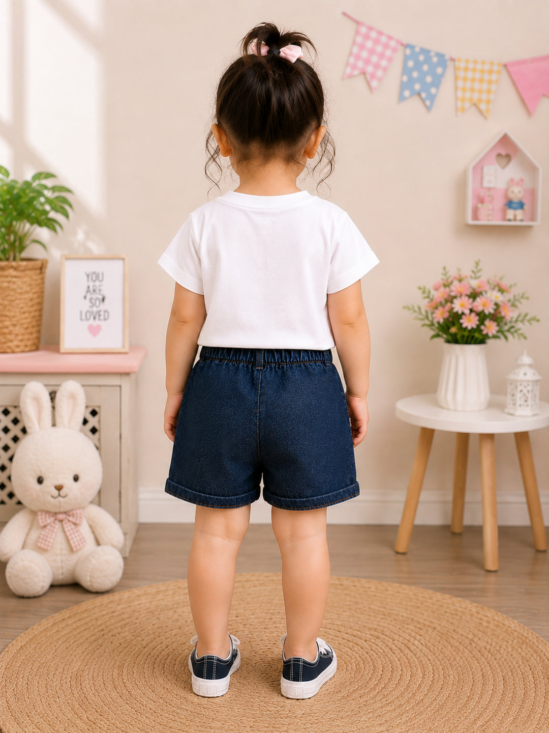Googo Gaaga Girls Cotton Rabbit Printed T-Shirt & Shorts Set - White