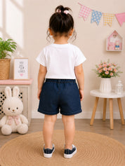 Googo Gaaga Girls Cotton Rabbit Printed T-Shirt & Shorts Set - White