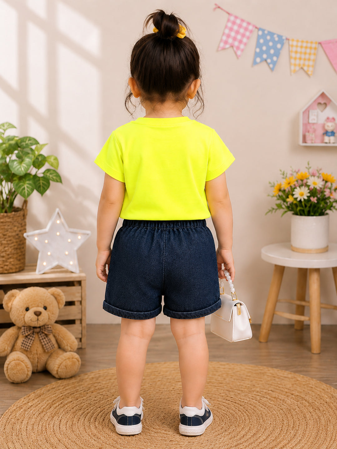 Googo Gaaga Girls Cotton Rabbit Printed T-Shirt & Shorts Set - Yellow
