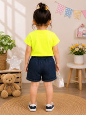 Googo Gaaga Girls Cotton Rabbit Printed T-Shirt & Shorts Set - Yellow