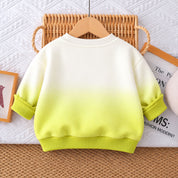 Googo Gaaga Girls Off-White and Neon Green Ombre Typography Me Text Printed Full-Sleeve Sweatshirt