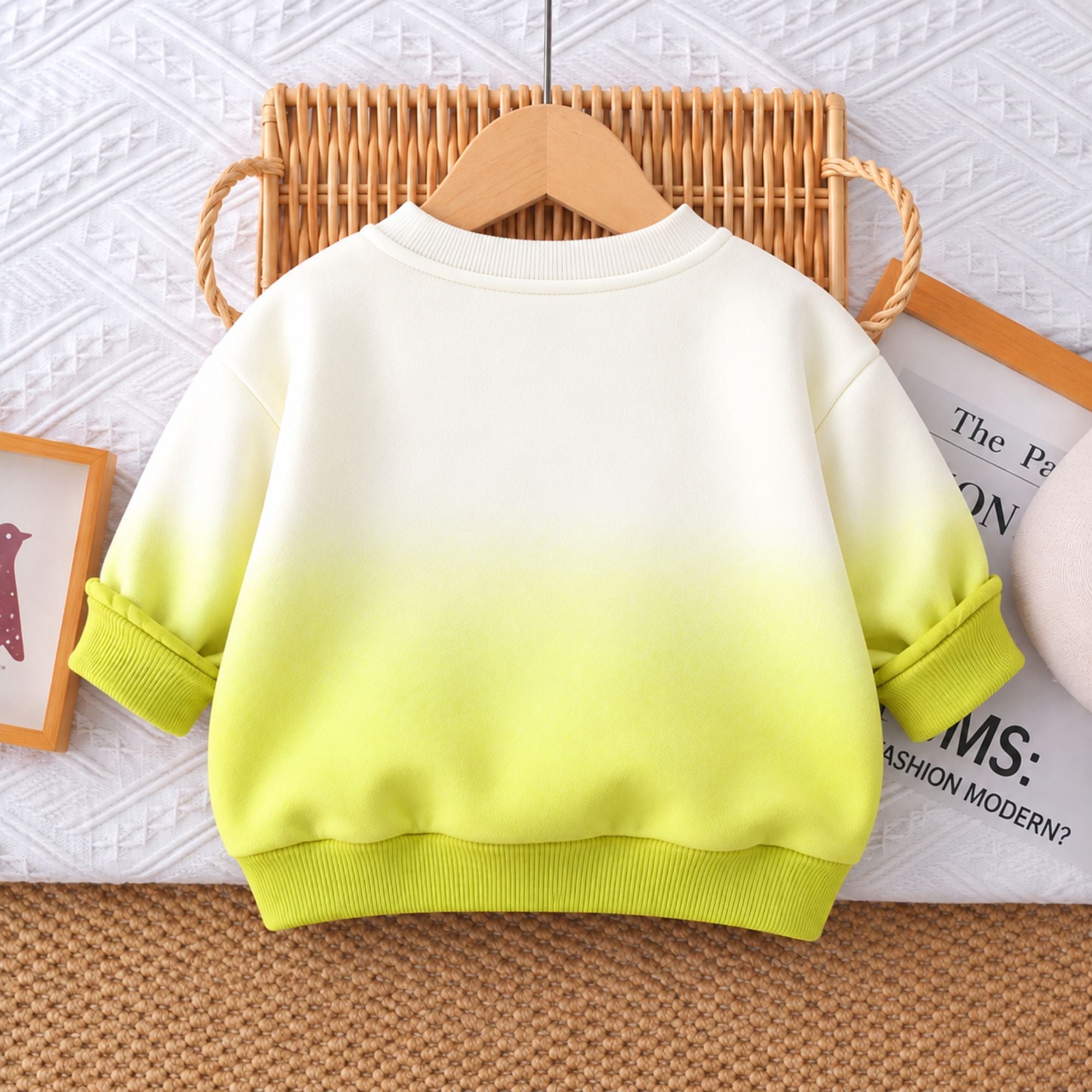 Googo Gaaga Girls Off-White and Neon Green Ombre Typography Me Text Printed Full-Sleeve Sweatshirt