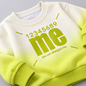 Googo Gaaga Girls Off-White and Neon Green Ombre Typography Me Text Printed Full-Sleeve Sweatshirt