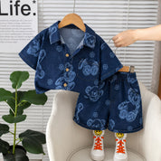 Googo Gaaga Girls Navy Blue Teddy Bear Printed Shirt and Shorts Set