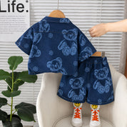 Googo Gaaga Girls Navy Blue Teddy Bear Printed Shirt and Shorts Set