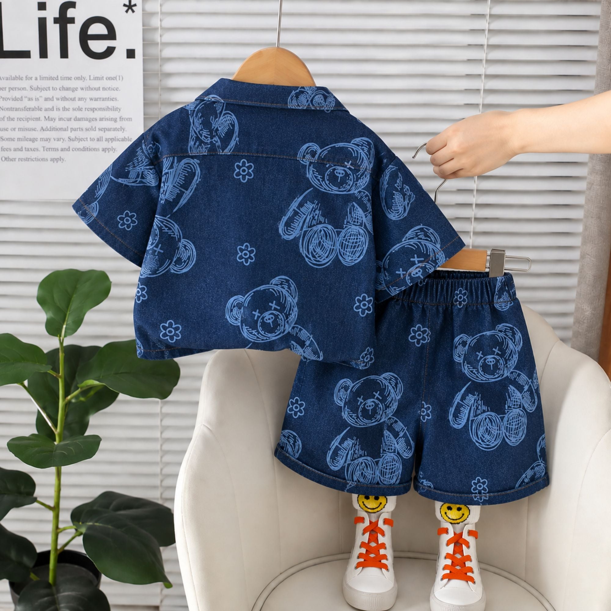 Googo Gaaga Girls Navy Blue Teddy Bear Printed Shirt and Shorts Set
