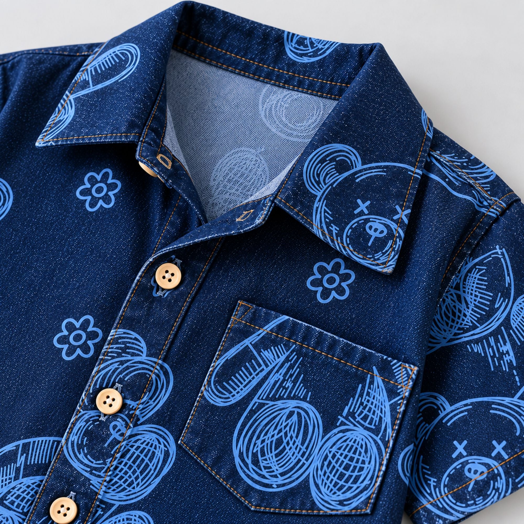 Googo Gaaga Girls Navy Blue Teddy Bear Printed Shirt and Shorts Set