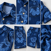 Googo Gaaga Girls Navy Blue Teddy Bear Printed Shirt and Shorts Set