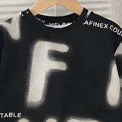 Boy's Cotton Text Print T-Shirt & Shorts Set - Black