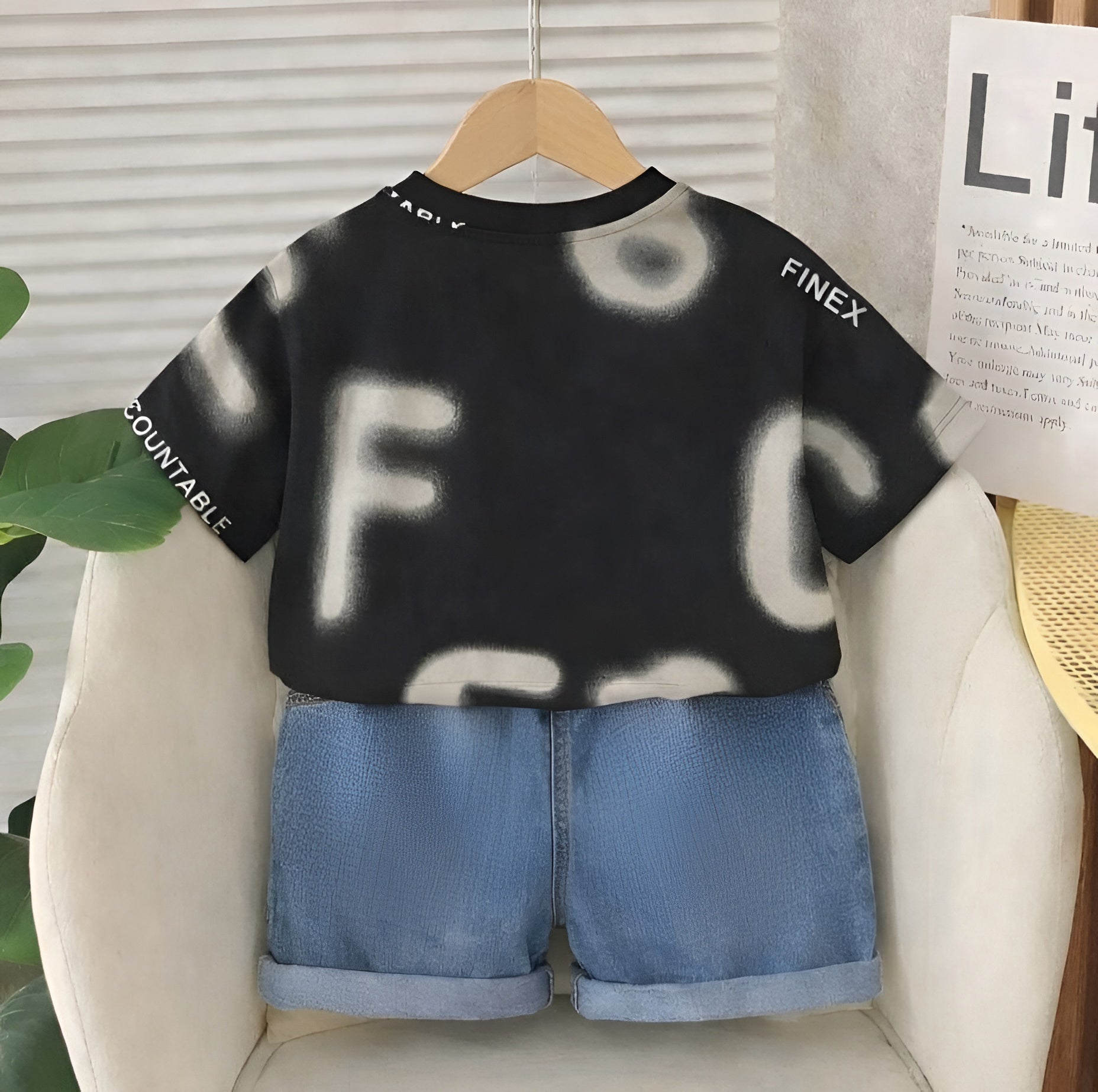 Boy's Cotton Text Print T-Shirt & Shorts Set - Black