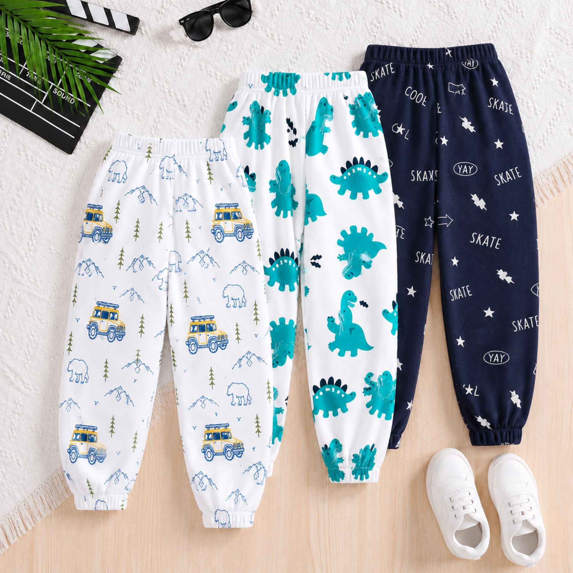 Googo Gaaga Girls Truck-CoolSkate, Dinosaur & Skate Printed Cotton Joggers – Pack of 3