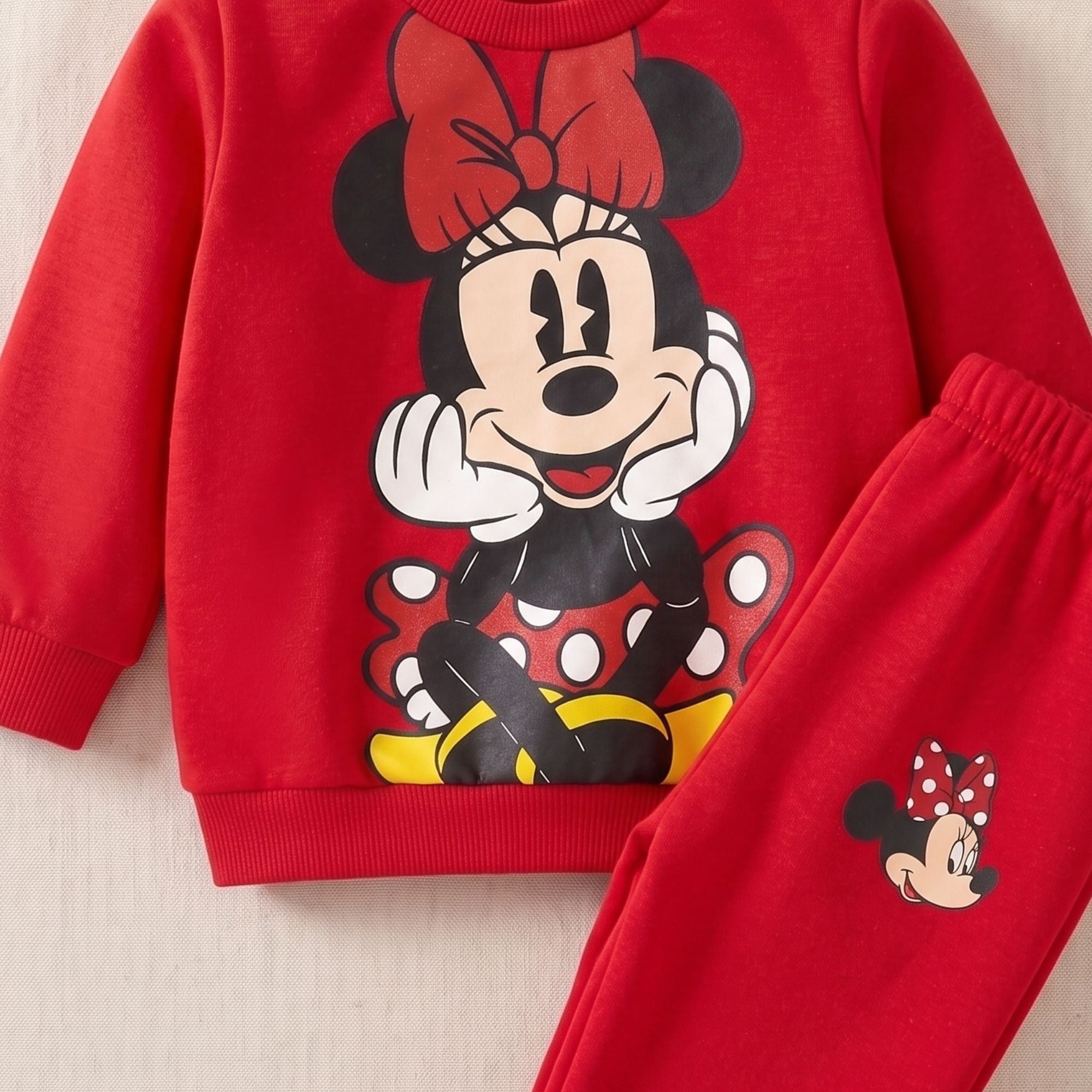 Googo Gaaga Girls Minnie Mouse Printed Sweatshirt & Jogger Set (Red)