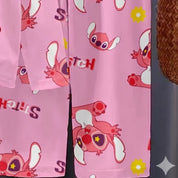 Googo Gaaga Girls Pink Stitch & Angel Cartoon Printed Full Sleeve T-Shirt and Pyjama Set