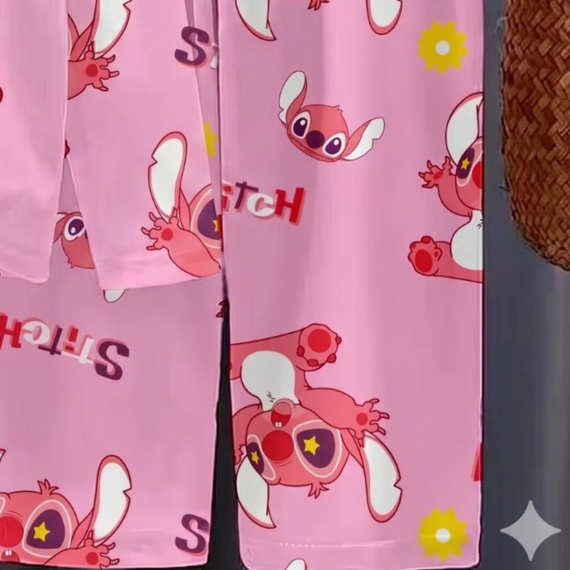 Googo Gaaga Girls Pink Stitch & Angel Cartoon Printed Full Sleeve T-Shirt and Pyjama Set