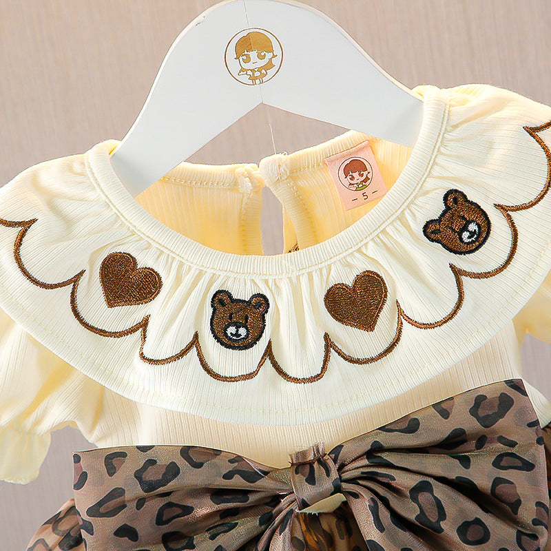 Girl's Brown Tiger Print Full-Sleeve Frock