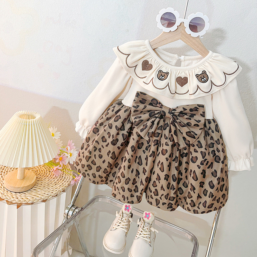 Girl's Brown Tiger Print Full-Sleeve Frock