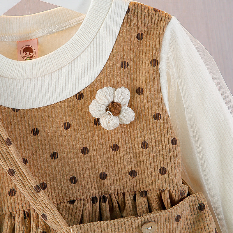 Girl's Brown Half-Sleeve Frock