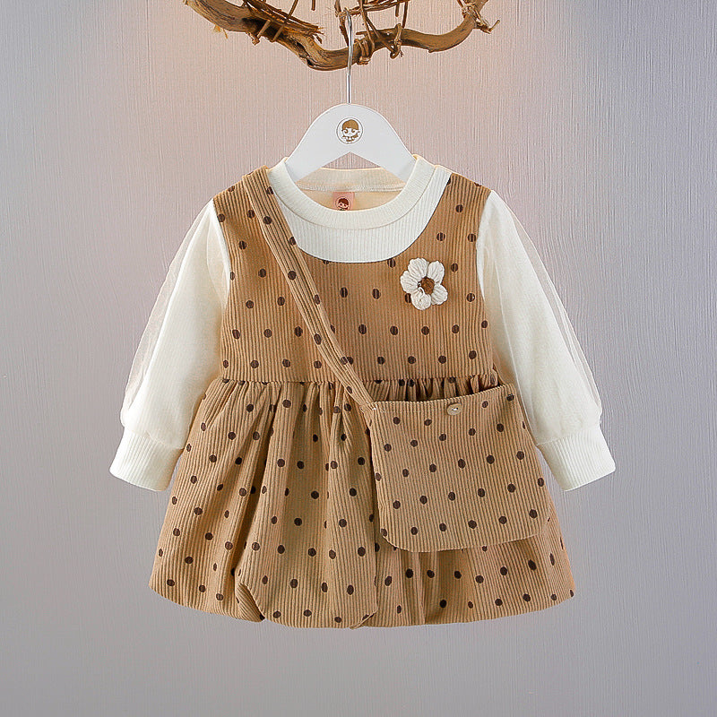 Girl's Brown Half-Sleeve Frock
