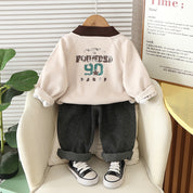 Boys Collar Cream Smile sweatshirt & Denim Pant
