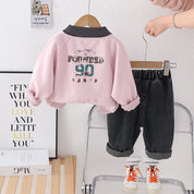 Boys Collar Pink Smile sweatshirt & Denim Pant
