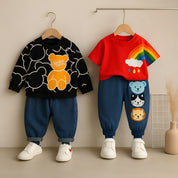 Boys Cotton Knit Full Sleeves Sweatshirt, Tshirt With Pant Pack of 2 - Black & Red