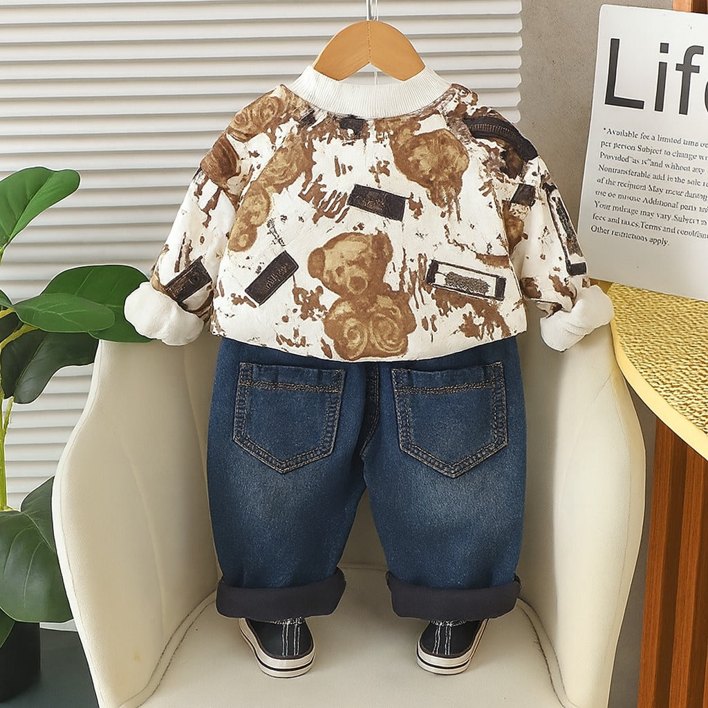 BUY 1 GET 1 FREE Boy's Cotton Fleece Sweatshirt and Joggers Set + Free Light Winter Sweatshirt and Jogger Set