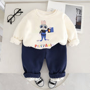 Boy's Cotton Winter Full Sleeves Animal Printed Sweatshirt & Jogger Pant Set - Navy