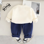 Boy's Cotton Winter Full Sleeves Animal Printed Sweatshirt & Jogger Pant Set - Navy