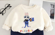 Boy's Cotton Winter Full Sleeves Animal Printed Sweatshirt & Jogger Pant Set - Navy