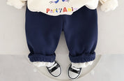Boy's Cotton Winter Full Sleeves Animal Printed Sweatshirt & Jogger Pant Set - Navy