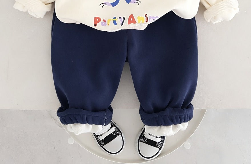 Boy's Cotton Winter Full Sleeves Animal Printed Sweatshirt & Jogger Pant Set - Navy