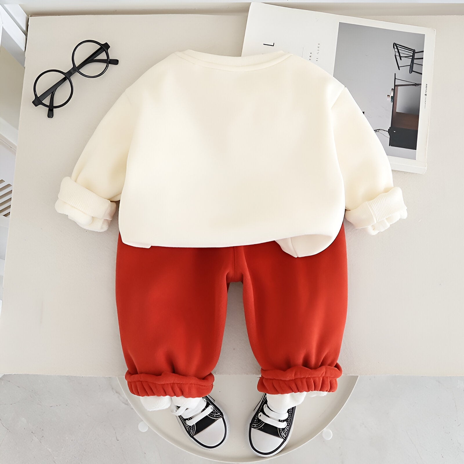 Boy's Cotton Winter Full Sleeves Animal Printed Sweatshirt & Jogger Pant Set - Red