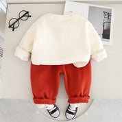 Boy's Cotton Winter Full Sleeves Animal Printed Sweatshirt & Jogger Pant Set - Red