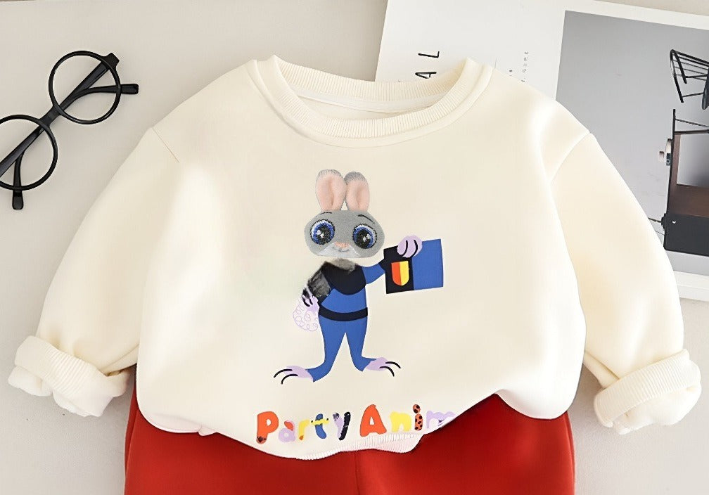 Boy's Cotton Winter Full Sleeves Animal Printed Sweatshirt & Jogger Pant Set - Red