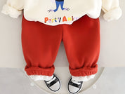 Boy's Cotton Winter Full Sleeves Animal Printed Sweatshirt & Jogger Pant Set - Red