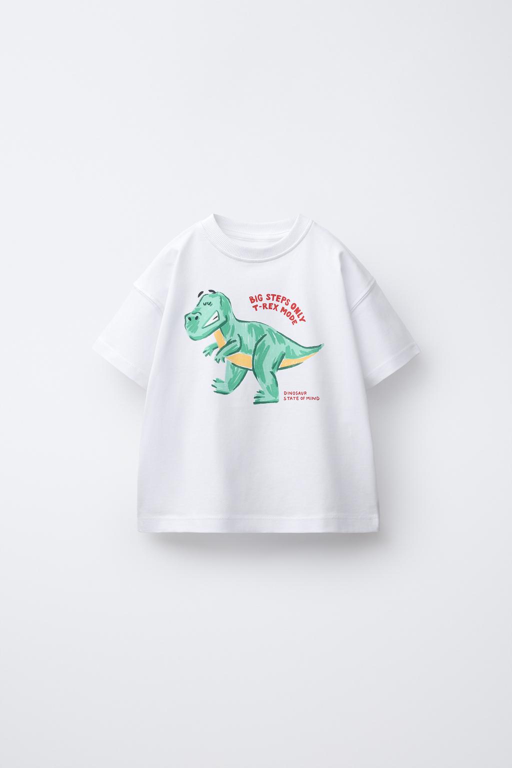 Googo Gaaga Boys Cotton Dino Printed T-Shirt - White