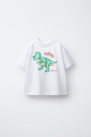 Googo Gaaga Boys Cotton Dino Printed T-Shirt - White