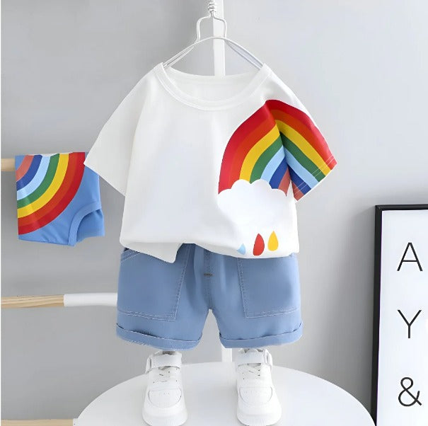 Boys Cotton Light Winter Knit Rainbow & Camouflage Printed Sweatshirt T-shirt and Bottoms Set Pack of 2 - Black & White