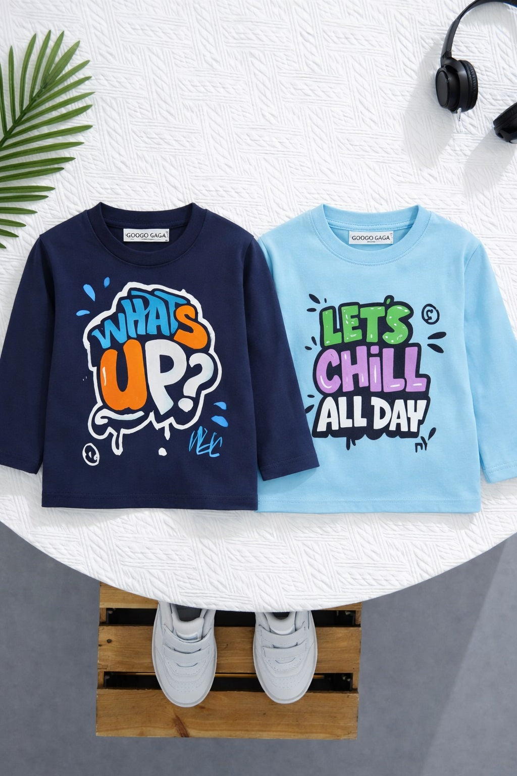 Boy's 2-Pack Print Cotton T-Shirts - Sky & Navy Blue