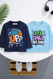 Boy's 2-Pack Print Cotton T-Shirts - Sky & Navy Blue