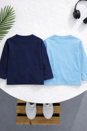 Boy's 2-Pack Print Cotton T-Shirts - Sky & Navy Blue