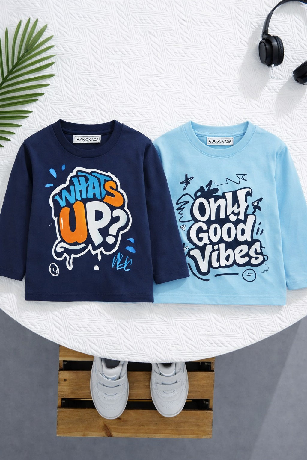 Boy's 2-Pack Print Cotton T-Shirts- Navy & Sky Blue