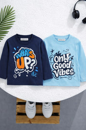 Boy's 2-Pack Print Cotton T-Shirts- Navy & Sky Blue