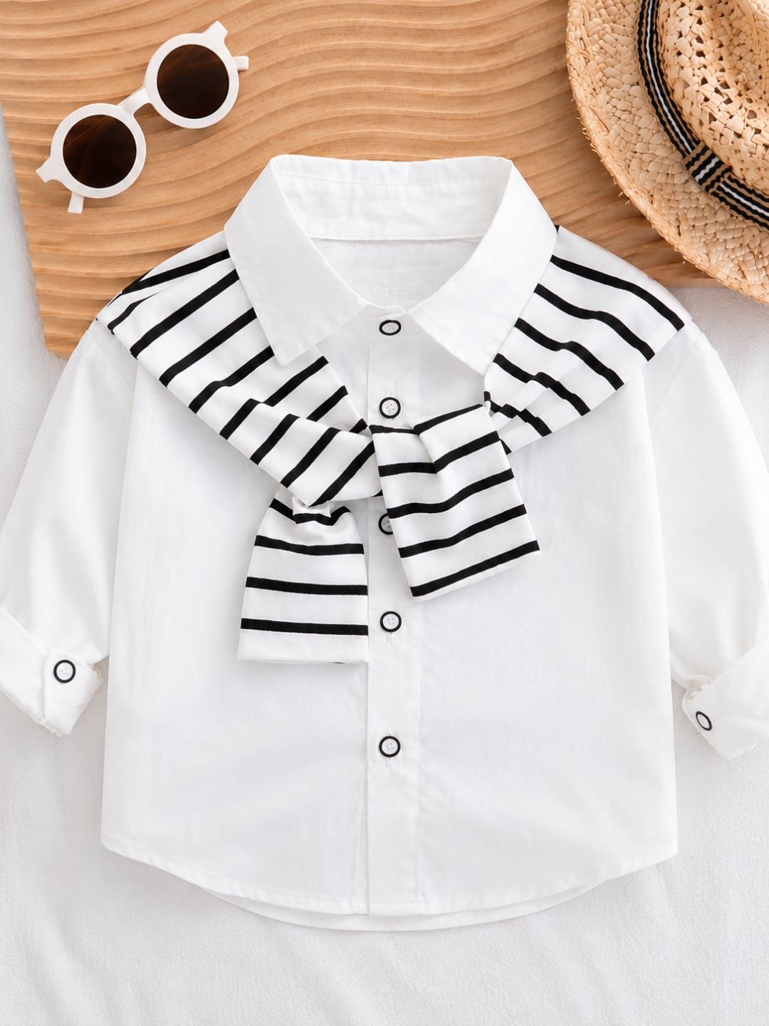 Googo Gaaga Kids White Layered-Look Shirt with Blue Denim Jeans Set