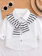 Googo Gaaga Kids White Layered-Look Shirt with Blue Denim Jeans Set