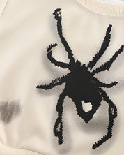 Boy's Light Winter Cotton Spider Printed Sweatshirt With Jeans Set - White