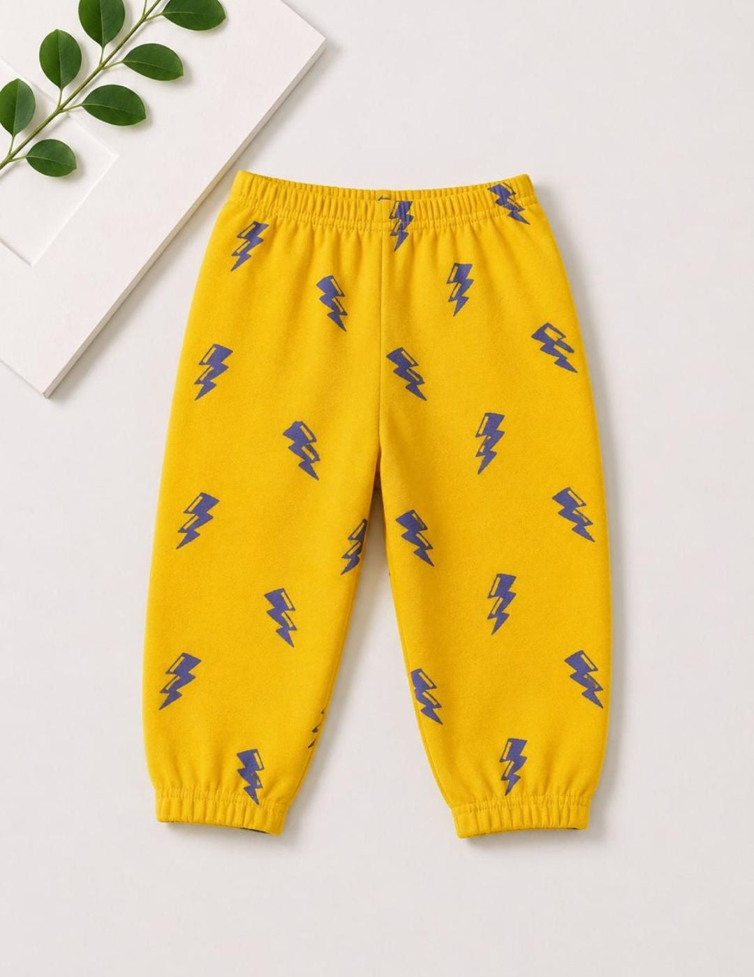 Googo Gaaga Girls Lightning Bolt Printed Yellow Cotton Joggers